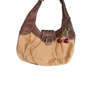Fossil Hobo Tweed Leather Bag Light‎ Dark Brown Floral Lining silver buckle